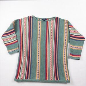 Chaps Ralph Lauren Sweater Womens XL Green Serape Southwestern Cotton Linen Knit